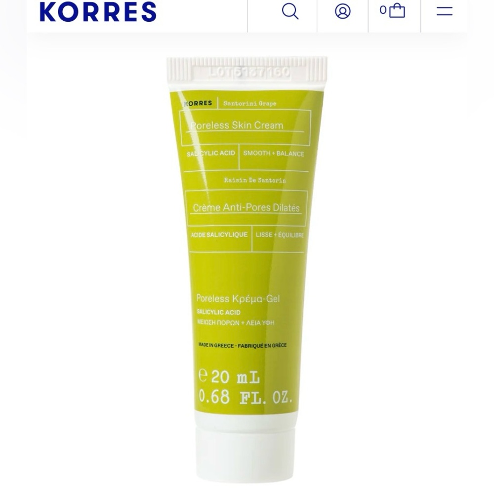 Korres Cream Santorini Grape Poreless Skin Cream 20ML mini got 2025